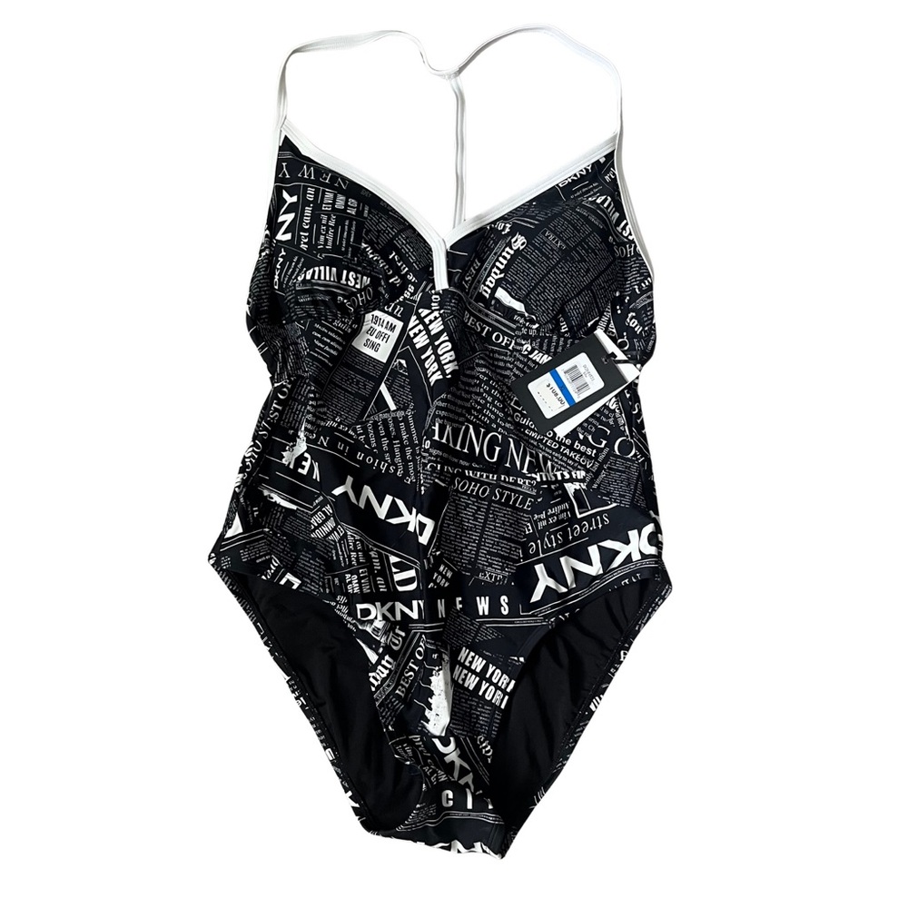 DKNY Women’s One-Piece Swimsuit – Newspaper Print – Size Extra Large